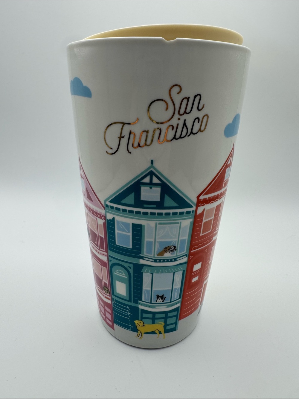 Starbucks San Francisco Painted Ladies Dogs Ceramic Travel Mug 12 oz